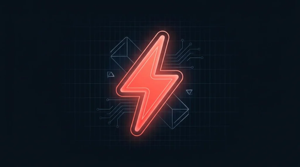 Ilustración: un rayo rojo brillante sobre un fondo de cuadrícula, símbolo de velocidad