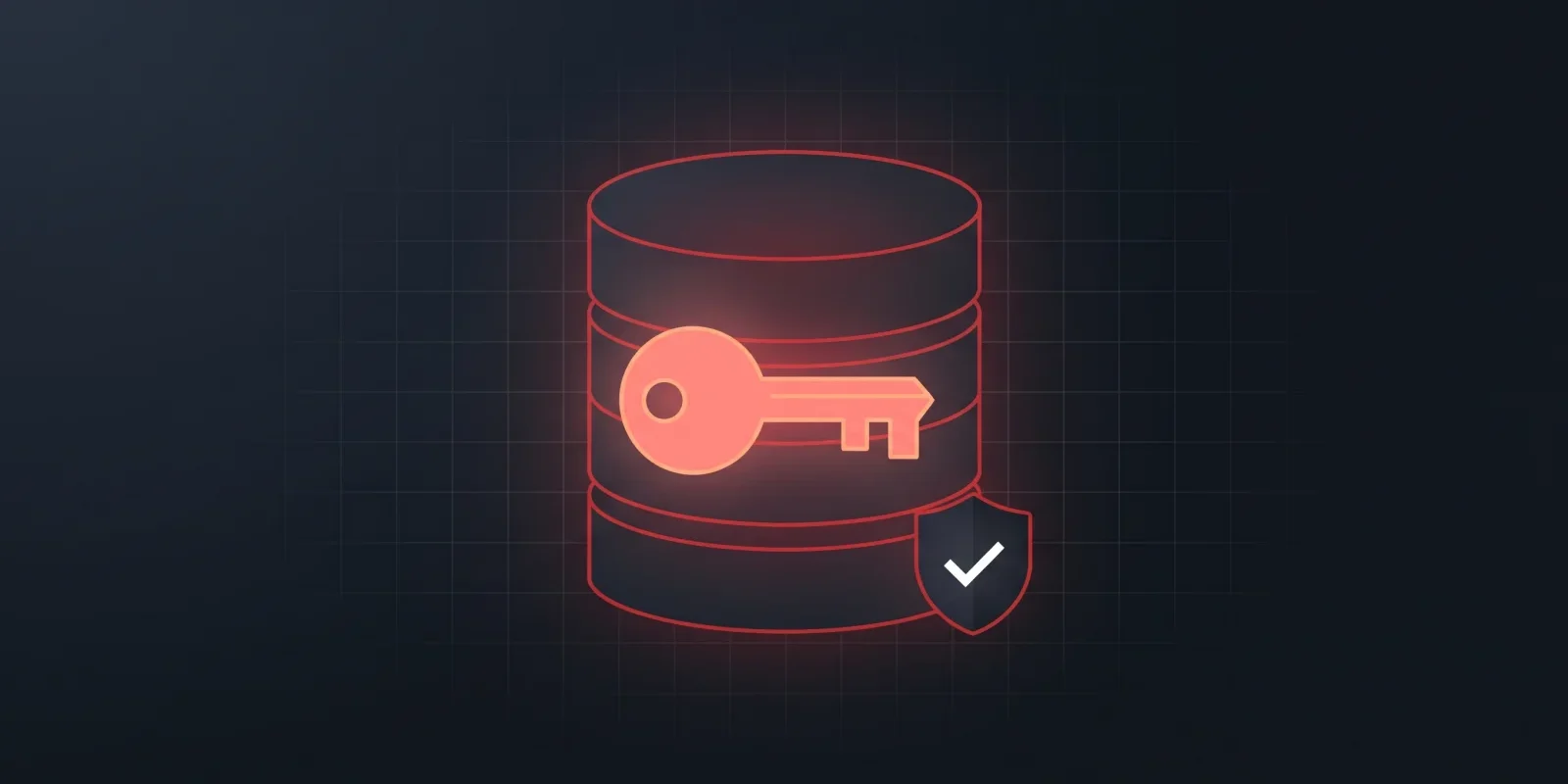 Ilustración de una base de datos con una llave y un escudo con marca de verificación