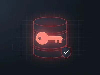 Ilustración de una base de datos con una llave y un escudo con marca de verificación