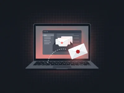 Ilustración de una laptop con un sobre que entra a una bandeja de correo