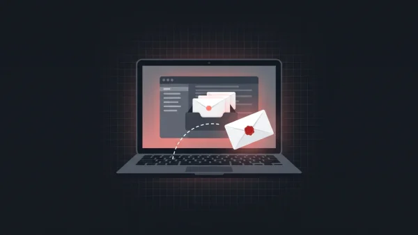 Ilustración de una laptop con un sobre que entra a una bandeja de correo