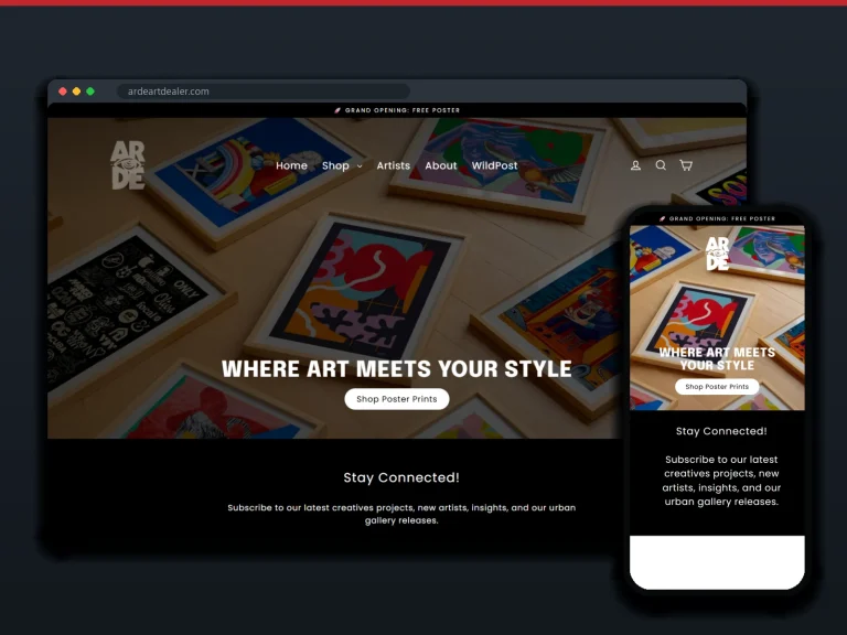 Arde Art Dealer: sitio en escritorio y móvil