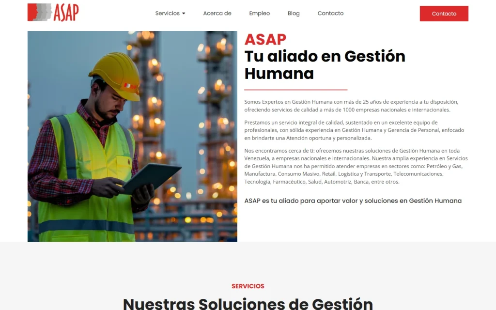ASAP Gestión Humana: sección del sitio