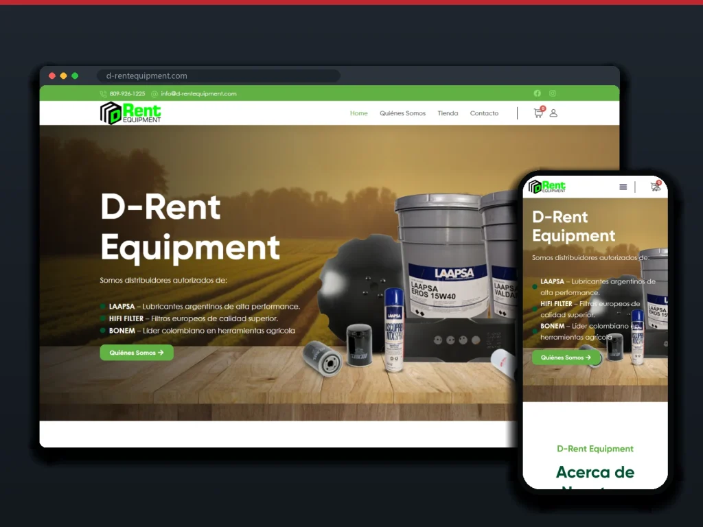 D-Rent Equipment: sitio en escritorio y móvil