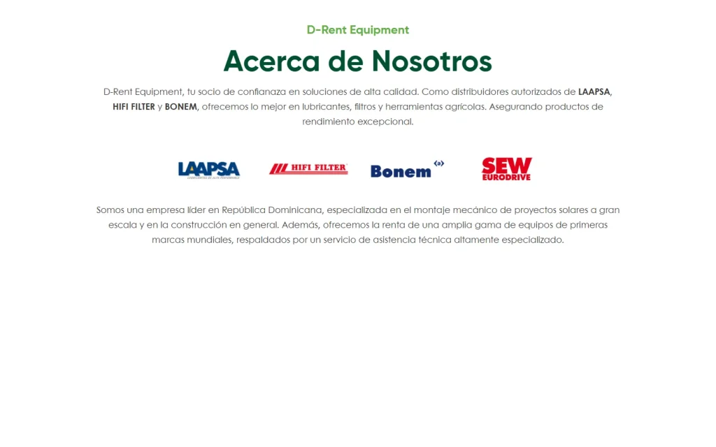 D-Rent Equipment: sección del sitio