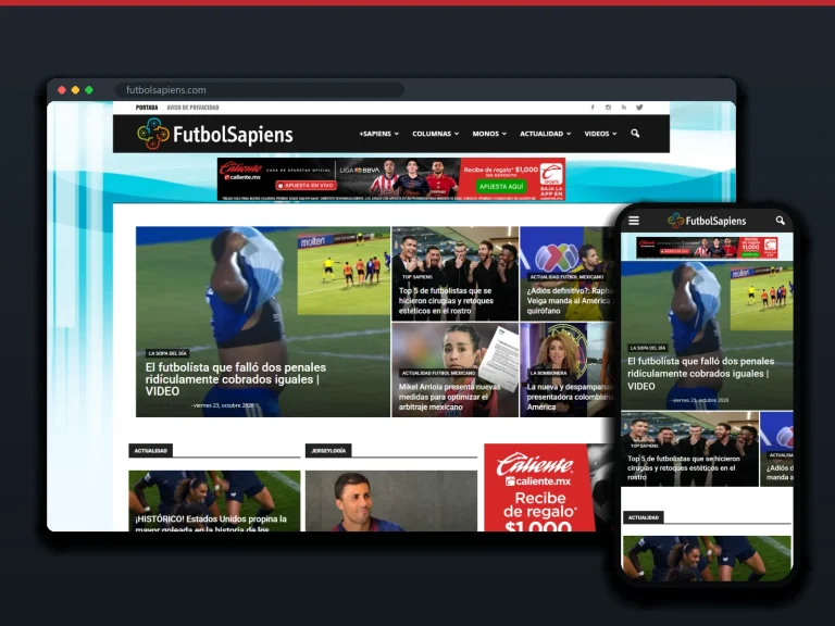 FutbolSapiens: sitio en escritorio y móvil