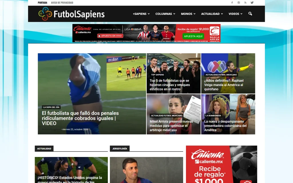 FutbolSapiens: página de inicio