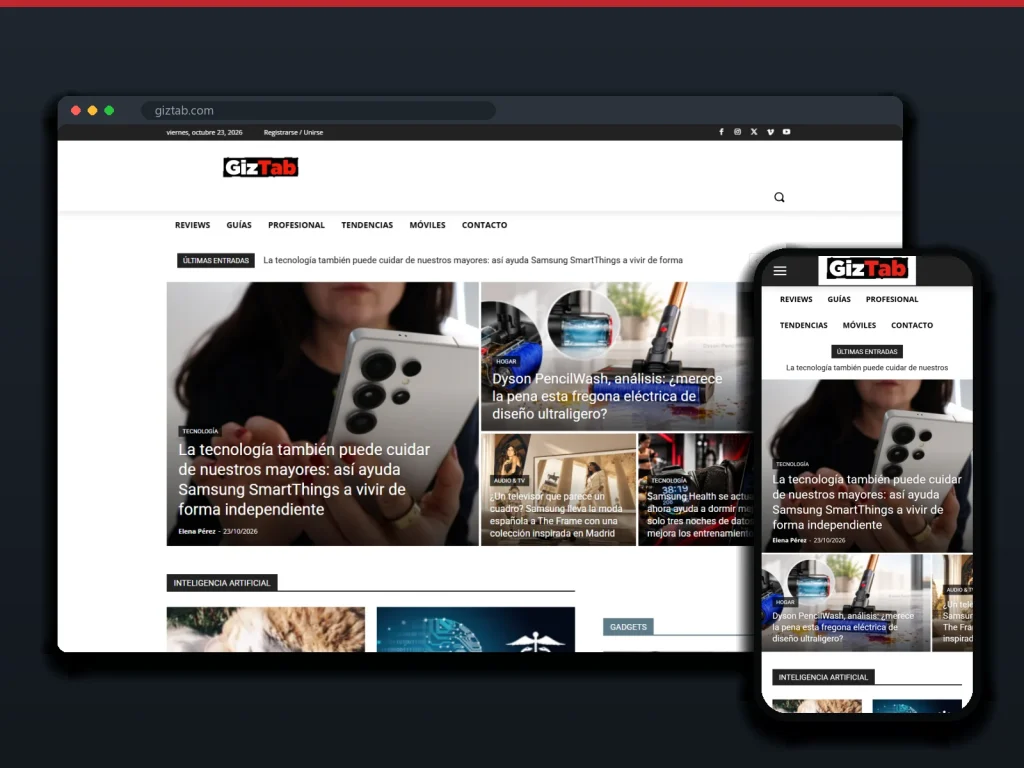GizTab: sitio en escritorio y móvil