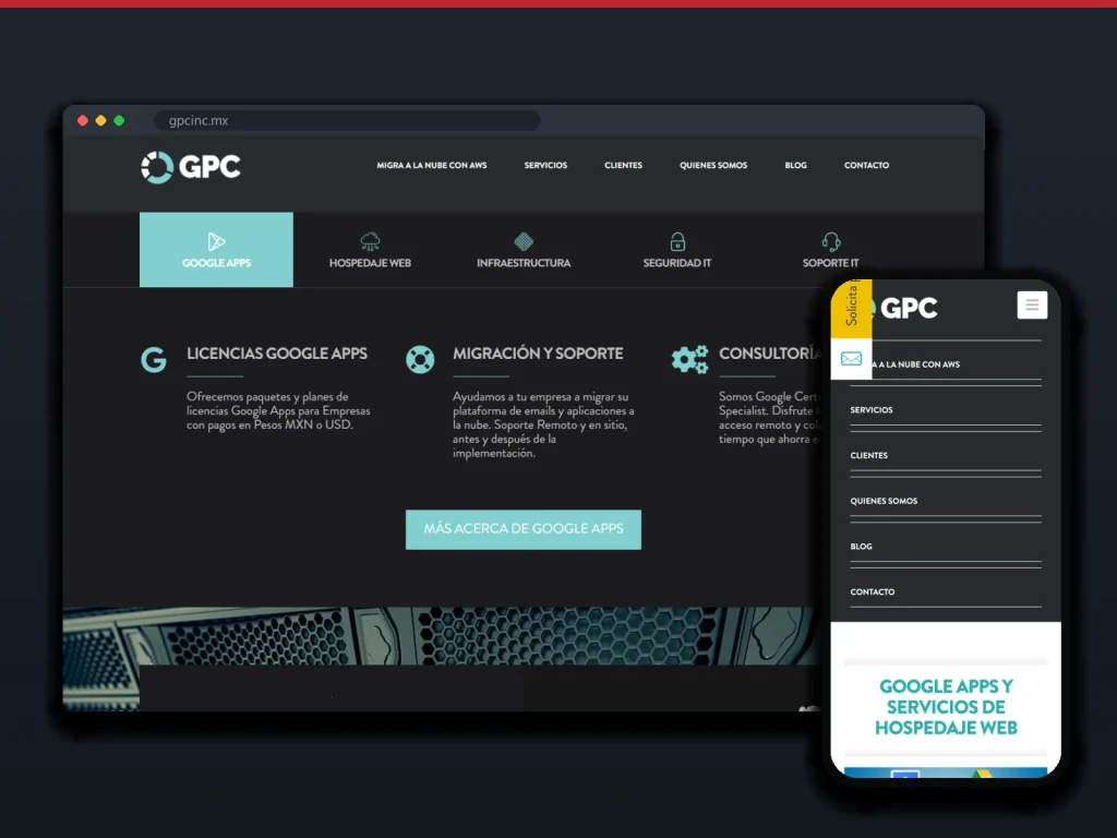GPC Inc.: sitio en escritorio y móvil