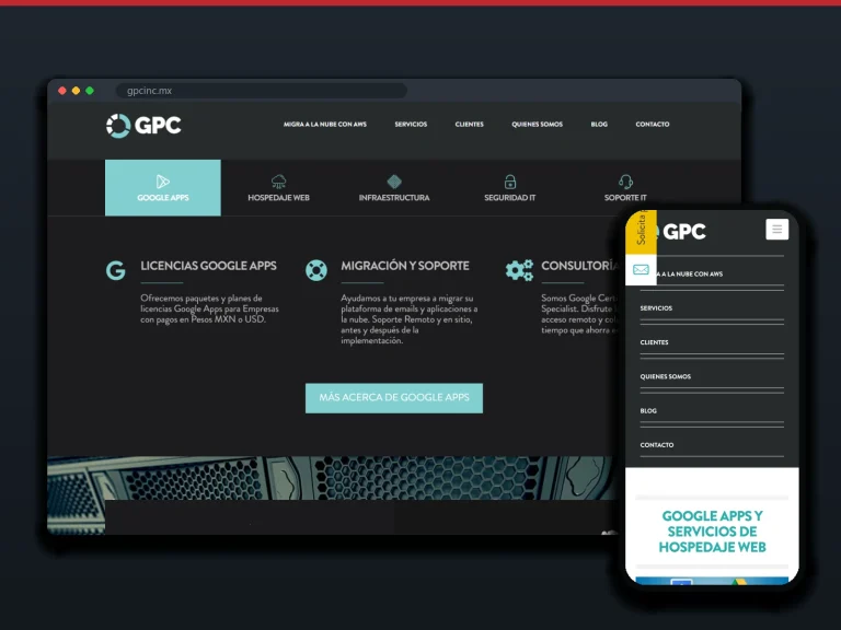 GPC Inc.: sitio en escritorio y móvil