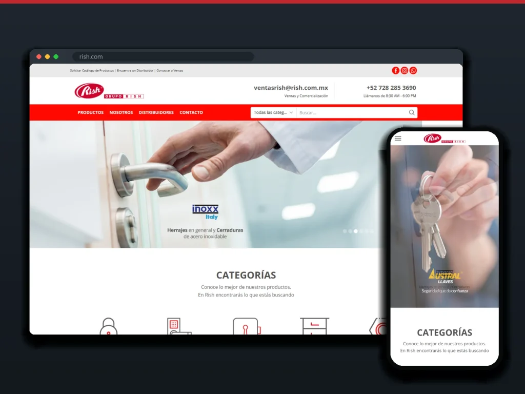 Grupo RISH: sitio en escritorio y móvil