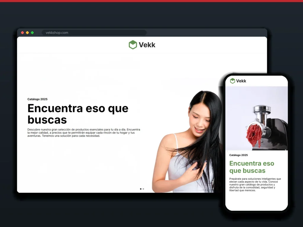 Vekkshop: sitio en escritorio y móvil